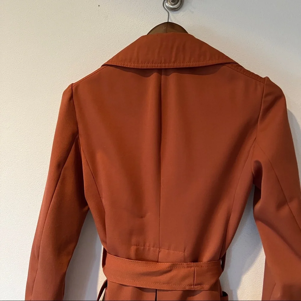 Vintage Handmade Open Front Belted Trench Lined Large Lapels - Picture 7 of 10